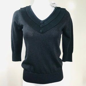 New Wanko Black Metallic Shimmer V neck Top